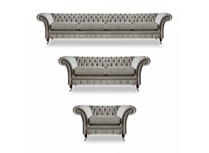 Chesterfield Hellgraue Stoffsofas Garnitur Wohnzimmer Polster Möbel