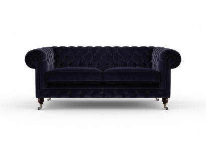 Dunkelblauer Chesterfield Zweisitzer Wohnzimmer Edles Stoffsofa Couch