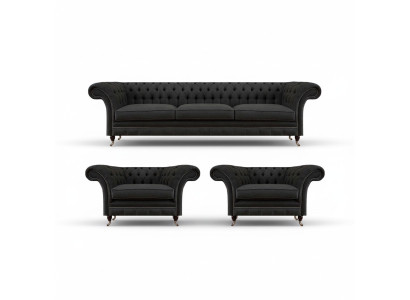 Moderne Chesterfield Schwarze Sitz Couchen Sofagarnitur Sessel 3-Sitzer