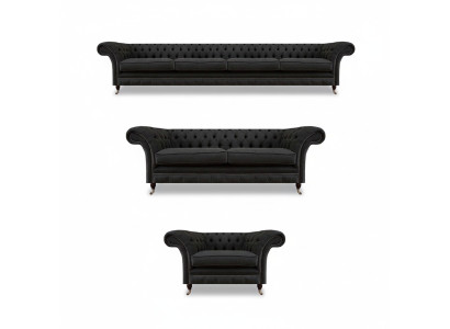Schwarze Chesterfield Sofagarnitur Designer Zweisitzer Viersitzer Couch