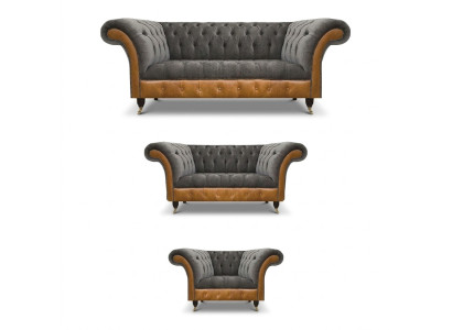 Grau-Braune Chesterfield Stoffsofas Designer Wohnzimmer Polster Möbel