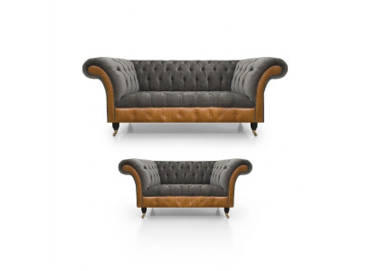 Hellgrau-Braune Chesterfield Sofa Set Edle Sitzmöbel Moderne Garnitur