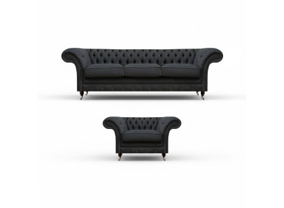 Chesterfield Polster Sitzgarnitur Designer 3-Sitzer Schicker Lehnsessel