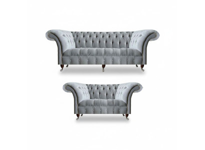 Chesterfield Hellgraue Polster Garnitur Designer 2x Textilsofas 2tlg