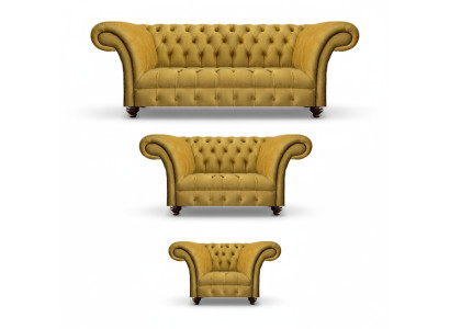 Luxuriöse Gelbe Chesterfield Textil Couchen Dreisitzer 2-Sitzer Sessel