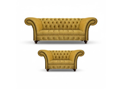 Designer Wohnzimmer Modern Gelb Sofagarnitur Set 2x Sofas Chesterfield