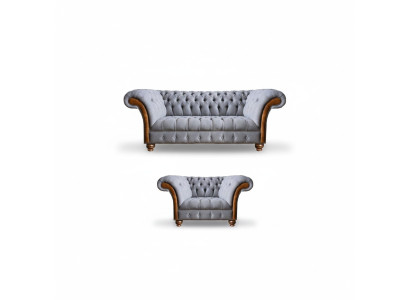 Luxuriöse Chesterfield Hellgraue Sofagarnitur Polstersofas Edler Sessel
