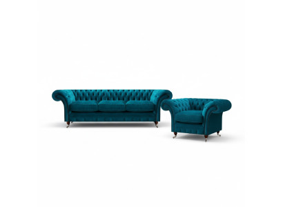 Hellblaue Chesterfield Polstergarnitur Designer 3-Sitzer Sofa Sessel