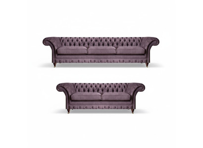 Modernes Chesterfield Polster Set Edler Dreisitzer Textil 2-Sitzer 2tlg