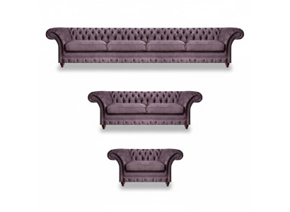 Chesterfield Lila Garnitur Komplettes Sofa Set Moderne Sitzmöbel 3tlg