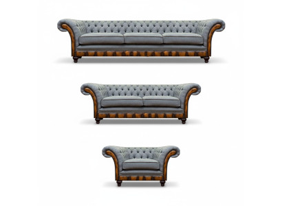 Chesterfield Hellgraue Polstermöbel Wohnzimmer Sofagarnitur Edles Set