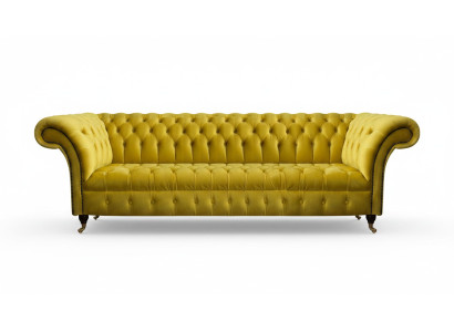 Chesterfield Gelber Viersitzer Designer Polstermöbel Wohnzimmer Couch
