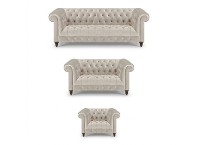 Moderne Chesterfield Weiße Sofagarnitur Edle Polstersofas Sessel 3tlg