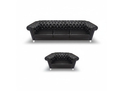 Moderne Schwarze Chesterfield Polstermöbel Exklusives Ledersofa Sessel