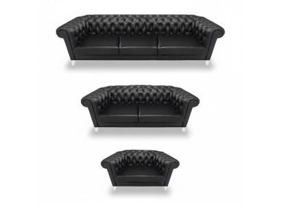 Schwarze Chesterfield Ledergarnitur Designer Sofas Wohnzimmer Sessel