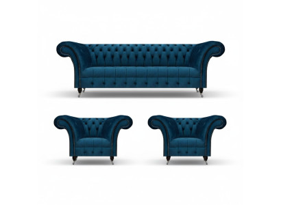 Chesterfield Blaue Sitzgarnitur Modernes Komplettes Wohnzimmer Sofa Set