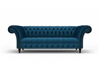 Luxus Blaue Chesterfield Textilcouch Wohnzimmer Polstermöbel 3-Sitzer