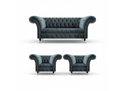 Stilvolle Chesterfield Couchgarnitur Designer Polstersofas 2x Sessel