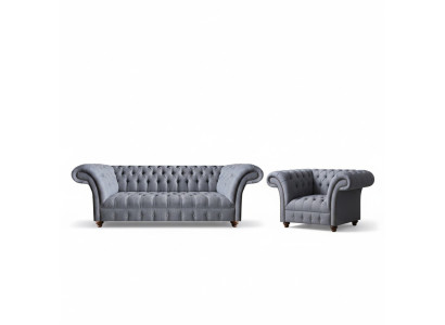 Chesterfield Designer Graue Polstergarnitur Moderne Textilcouchen 2tlg