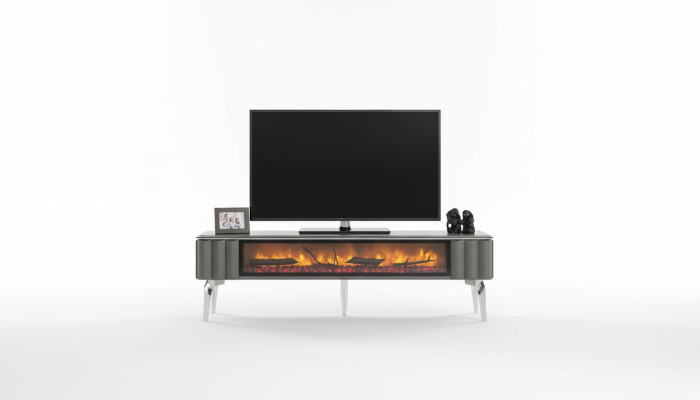 Hochwertiges TV-Sideboard Kamin MDF Metall grau Farbe neu Wohnzimmer