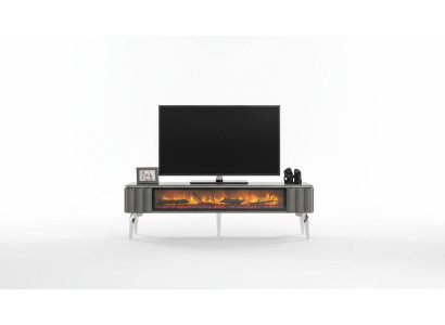 Hochwertiges TV-Sideboard Kamin MDF Metall grau Farbe neu Wohnzimmer