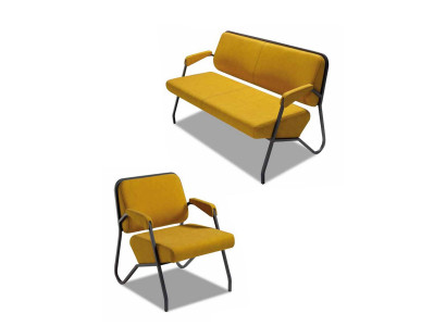 Luxuriöses Gelbes Wohnzimmer Sitzset Designer 3-Sitzer Lehnsessel 2tlg