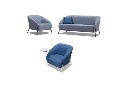 Grau-Blaue Sofagarnitur Designer Polstercouchen Moderner 2-Sitzer Sessel