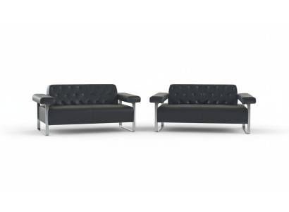 Ledersofas 2tlg Schwarz Einfarbig Chesterfield Modern Design Universelle
