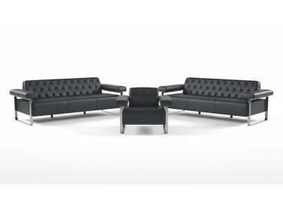 Luxus Komplett Sofas 3tlg Schwarz 3-Sitzer Chesterfield Sitzmöbel Modern