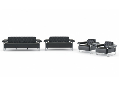Schwarz Modern Stil Chestefield Design Büro 4tlg Set Sofagrnituren