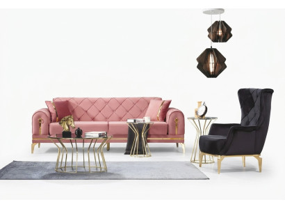 Chesterfield Rosa Edelstahl Sofa Moderne Polstercouch Luxus Dreisitzer