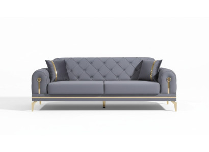 Chesterfield Graues Stoffsofa Designer Wohnzimmer Dreisitzer Textil 3-er