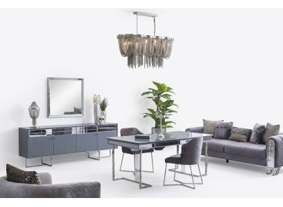 Esszimmer Garnitur Esstisch 4x Stühle Anrichte Spiegel Möbel Gruppe