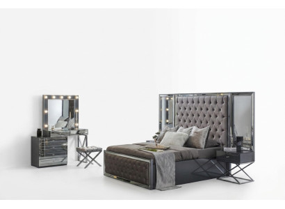 Graues Schlafzimmer Set Doppelbett Chesterfield Nachttische stilvolle neu