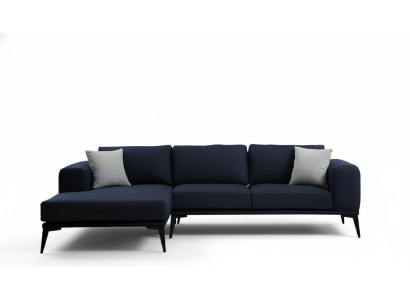 Ecksofa L-Form Dunkelblau Einfarbig Textil Material mit Kissen Wohnzimmer