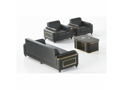 Schwarz 3-Sitzer Sofa Sessel Braun Couchtisch Modern Design Arbeitszimmer