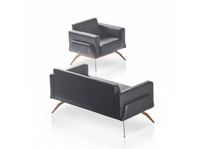 Arbeitszimmer-Set 2tlg 2-Sitz Sofa mit Sessel Grau Einfarbig Wohnzimmer