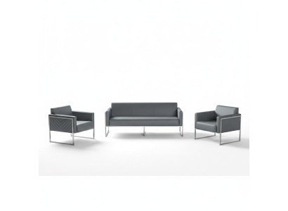Arbetiszimmer-Set 3tlg 3-Sitzer mit 2x Sessel Grau Einfarbig Modern Stil