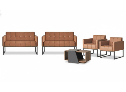 Arbeitszimmer-Set 5tlg Braun 2x 2-Sitzer 2x Sessel Couchtisch Grau Stil