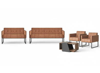Arbeitszimmer-Set 5tlg 3-Sitzer 2-Sitzer 2x Sessel Couchtisch Braun Stil