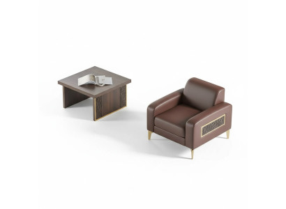 Arbeitszimmer-Set 2tlg Sessel mit Couchtisch Wohnzimmer Braun Einfarbig