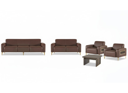 Exklusive Braune Arbeitszimmer Möbel Designer Couchtisch Sessel 2x Sofas