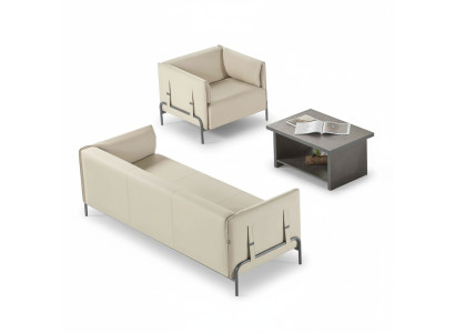 Arbeitszimmer-Set 3tlg Beige 3-Sitzer Sessel Grau Couchtisch Wohnzimmer