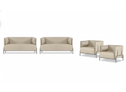 Arbeitszimmer-Set 4tlg Beige 2x 2-Sitzer 2x Sessel Einfarbig Wohnzimmer