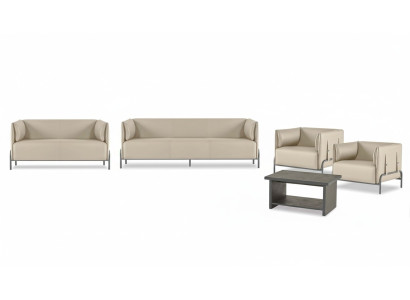 Arbeitszimmer-Set 5tlg Beige 3-Sitzer 2-Sitzer 2x Sessel Grau Couchtisch