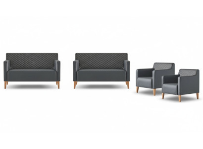 Arbeitszimmer-Set 4tlg 2x S-Sitzer 2x Sessel Schwarz Einfarbig Modern