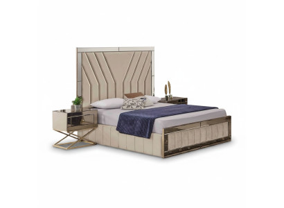 Luxuriöses Schlafzimmer Set Designer Doppelbett Holz 2x Nachttische 3tlg