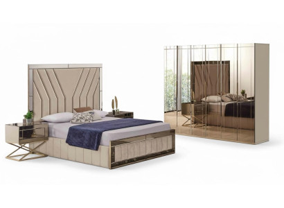 Komplettes Beiges Schlafzimmer Set Designer Bett Nachttische Schrank 4tlg