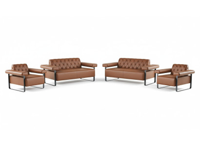 Ledersofas 2-Sitzer Sofas Sessel Couch Knöpfe Chesterfield Edelstahl