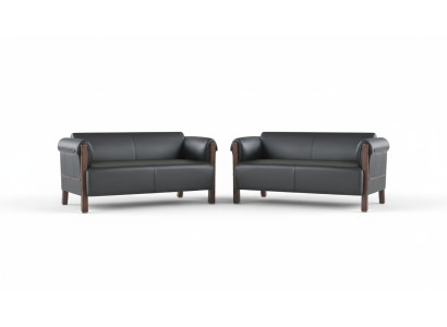Couch Modern Sofa-Set 2-Sitzer Ledersofas Schwarz Holz Leder Sofas